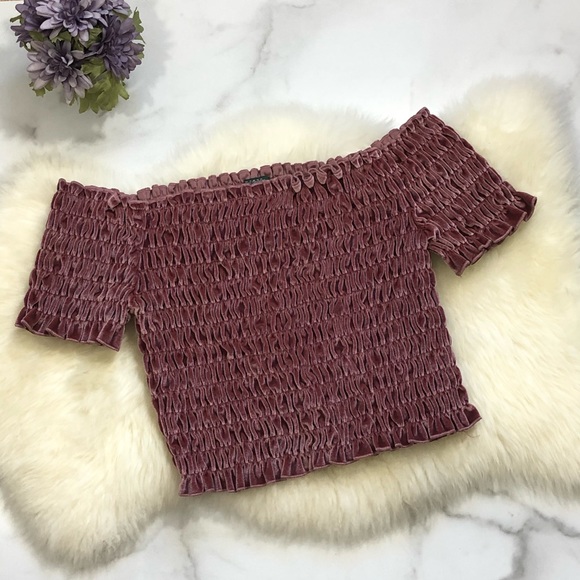 wild fable Tops - Velvet Off the Shoulder Ruched Dusty Rose Top XL